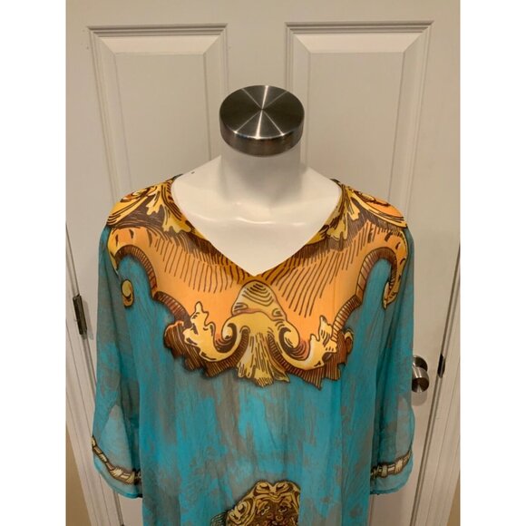 Alberto Makali Light Blue Cover-Up Top W/Gold Paisley Print $135, Size M, NWT! - Picture 2 of 7